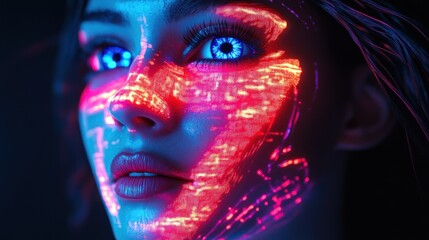 Woman portrait with glowing patterns