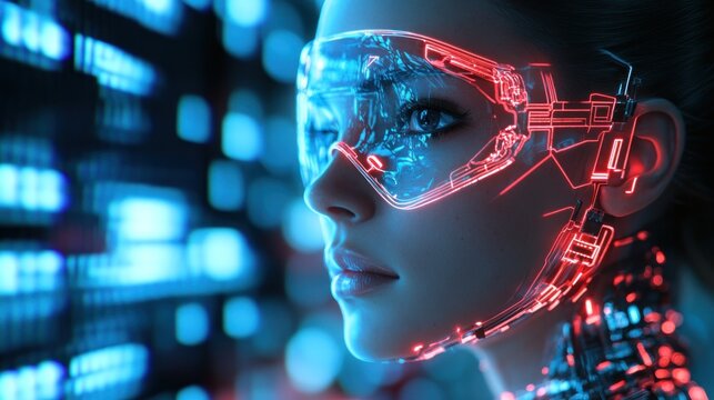 Woman with futuristic glasses digital overlay - Powered by Adobe