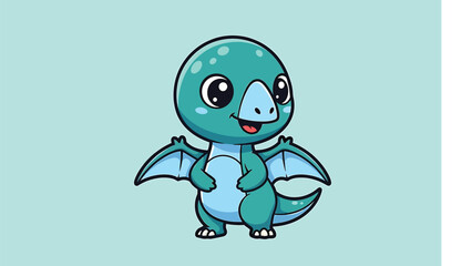Obraz premium Adorable Cartoon Pterodactyl Character with Big Eyes and Small Wings.