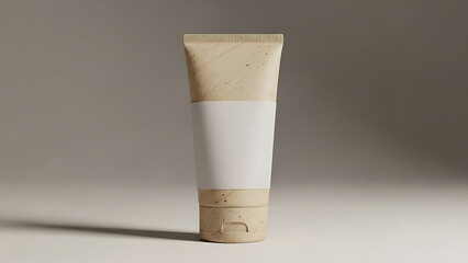 Brown cardboard cosmetic tube with white label transparent background