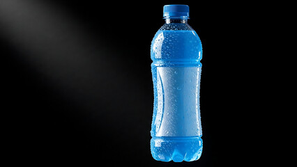 blue plastic water bottle with water droplets transparent background