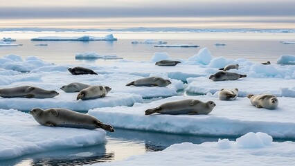 seals on ice floes in Arctic waters.