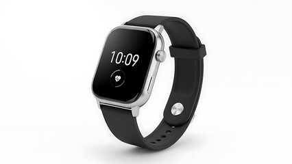 Modern smartwatch with blank screen isolated on white background representing wearable technology, fitness tracking, digital lifestyle, and innovation