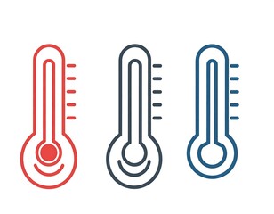 Thermometer Icons - Temperature Measurement in Red, Black, and Blue.