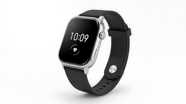 Modern smartwatch with blank screen isolated on white background representing wearable technology, fitness tracking, digital lifestyle, and innovation - Powered by Adobe