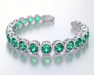 Obraz premium Elegant open bracelet with emeralds & surrounding sparkle, silver clasp