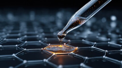 Dropper adding liquid to scientific molecular structure