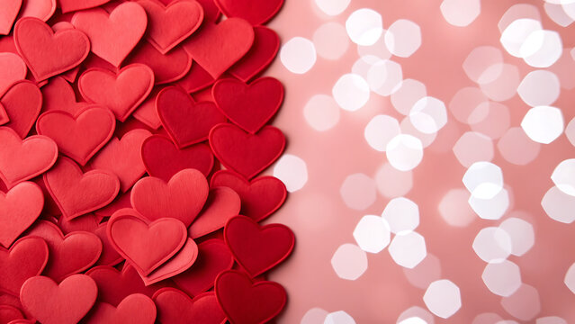 Scattered red hearts on pink background - Powered by Adobe