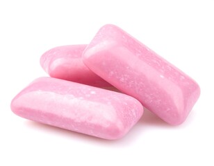Three Pieces of Pink Bubble Gum on a White Background.