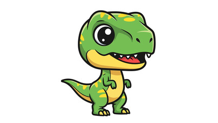 Fototapeta premium Adorable Cartoon Tyrannosaurus Rex with Big Eyes and Yellow Spots.