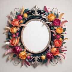 Luxury 3D floral circular frame with colorful roses and elegant ornaments