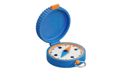 Blue and orange plastic compass with open lid