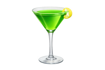 Green cocktail in martini glass with lemon twist garnish, refreshing alcoholic drink for parties and celebrations