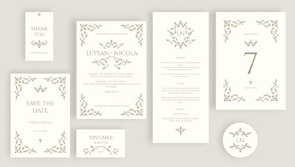 Printed set of wedding cards in a classic design.