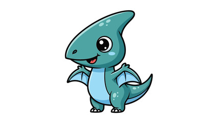 Obraz premium Adorable Cartoon Pterodactyl with Big Eyes and Small Wings.