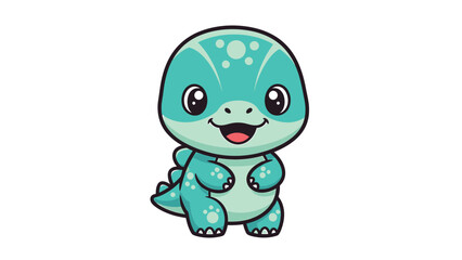 Fototapeta premium Adorable Cartoon Baby Dinosaur with Big Eyes and Cute Smile.