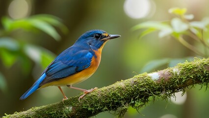 Fototapeta premium Vibrant blue and orange bird perched.