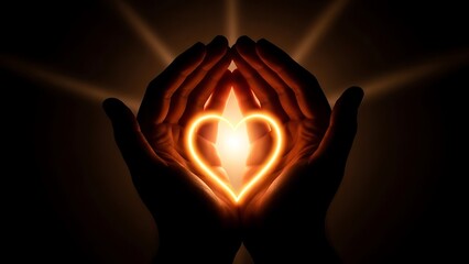 Valentines day symbol of love glowing heart in hands on romantic occasion