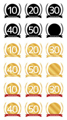 開店・創立記念の装飾ロゴパーツ・アニバーサリーエンブレムセット・豪華なゴールドと黒の周年記念バッジ