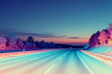 Empty highway at colorful sunset