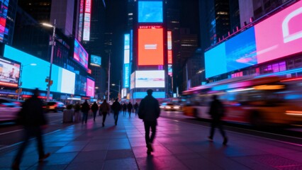 City street at night with lights and people