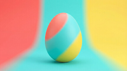 Pastel colored egg with vibrant stripes on bright colorful background