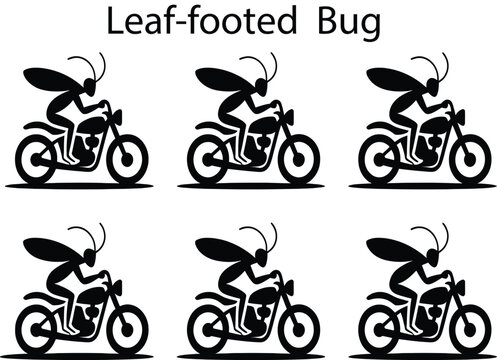 Six black leaf footed bugs riding motorcycles insect