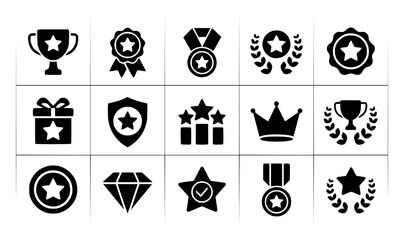 Collection of black and achievement including trophies stars ribbons and crowns trophy