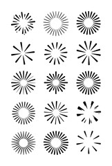 Collection of black hand drawn sunburst burst starburst radial lines white