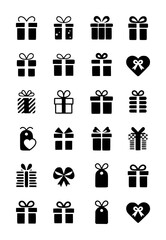Collection of black gift box with bows and various patterns present