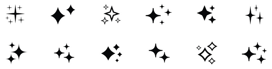 Sparkle star icon set. Set of black vector shine sparkle star icons. Collection of different stars in black color, vector ill © Mdnuhun