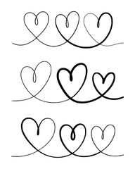 Rows of continuous line drawn black hearts a white love symbol