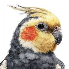 Detailed close up portrait of a cockatiel bird
