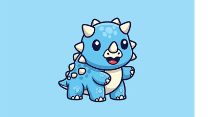 Fototapeta premium Adorable Cartoon Triceratops Dinosaur with Spikes and Blue Skin.