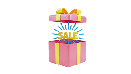 Gift Box Opening to Reveal "SALE" Text with Blue Rays