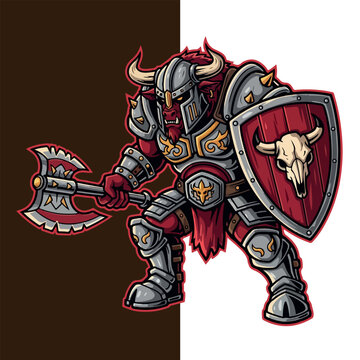 Minotaur Gladiator Esport Mascot Logo Vector