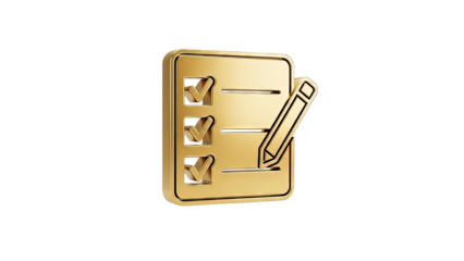 Golden Checklist Icon with Pencil