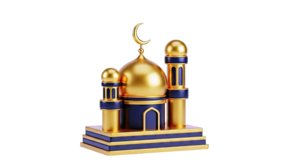 Golden Mosque with Crescent Moon and Minarets 3D Rendering