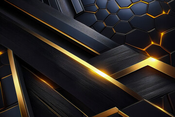 Luxuri&ouml;ser, abstrakter Hintergrund aus schwarzem Metall mit goldenen Lichtlinien