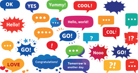 Set of Minimalist Outline Speech Bubbles and Thought Balloons for Chat Messaging and Comic Callouts