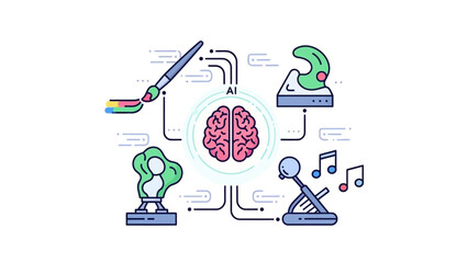 Obraz premium AI Brain Connects Creativity Art Music Sculpture and Technology.