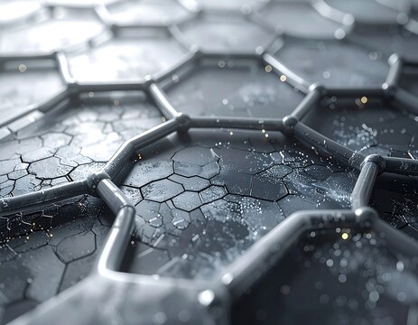 Close-up of a honeycomb-like structure with hexagonal cells - Powered by Adobe