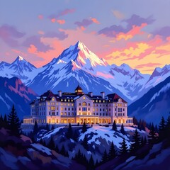 Mountain Hotel Exterior &ndash; Oil Art Landscape