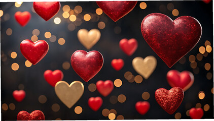 Floating hearts in sparkling night