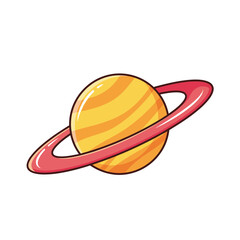 a vibrant cartoon depiction of saturn with its golden body and prominent red rings floats against a plain white background © rsvect02