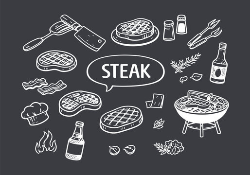 Hand-Drawn Steak and Grilling Elements Collection