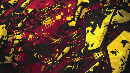 Modern Sporty Racing Abstract Vector Background with Grunge Tire Tracks and Sharp Geometric Shapes for Jersey or Vehicle Wrap Design