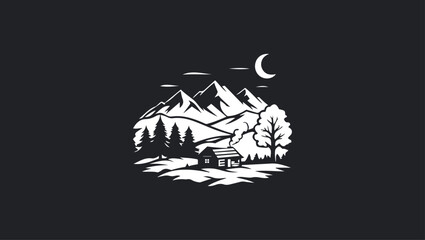 Fototapeta premium WINTER LANDSCAPE LOGO AND ICON VECTOR IN BLACK AND WHITE vector, design, illustration, face, cartoon, symbol, sign, icon, art, label, eye, map, earth, business, mouth, world, woman, button, vector, co