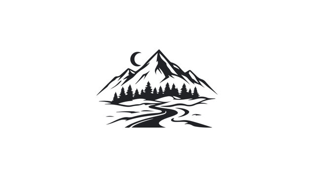 WINTER LANDSCAPE LOGO AND ICON VECTOR IN BLACK AND WHITE vector, design, illustration, face, cartoon, symbol, sign, icon, art, label, eye, map, earth, business, mouth, world, woman, button, vector, co