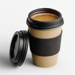 Disposable coffee cup with lid and sleeve